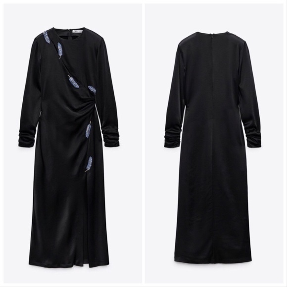 LAST NWT ZARA BLACK LEAF SATIN EFFECT DRESS - Picture 14 of 15